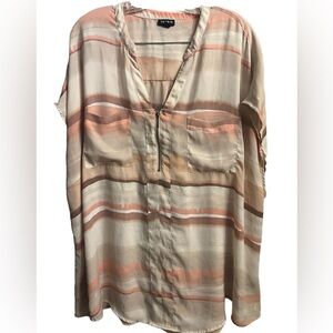 Torrid Georgette 3 3x PInk Watercolor Print Top Vneck Short Sleeve Lightweight